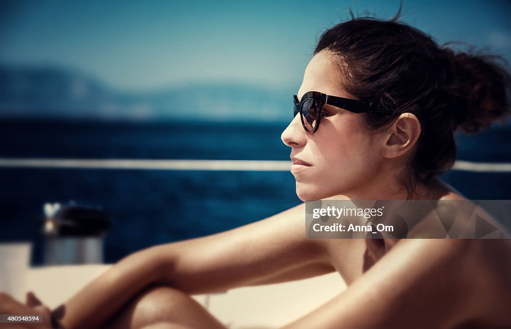 Beautiful female on the yacht