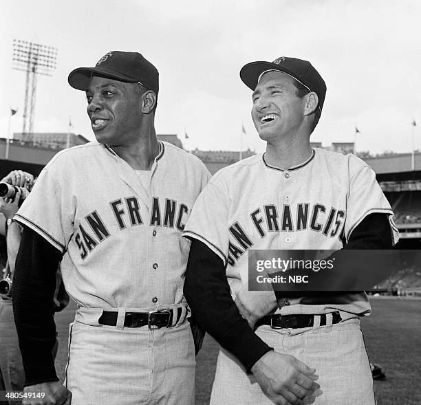 New York Mets vs. San Francisco Giants" -- Pictured: San Francisco Giants' Willie Mays, Alvin Dark at the Polo Grounds in New York, NY on September...