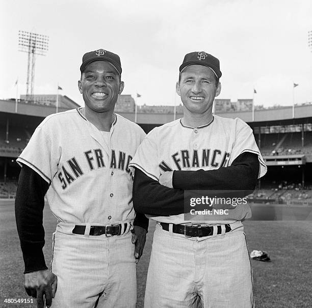 New York Mets vs. San Francisco Giants" -- Pictured: San Francisco Giants' Willie Mays, Alvin Dark at the Polo Grounds in New York, NY on September...