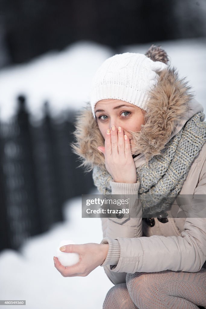 Beauty girl on the winter background