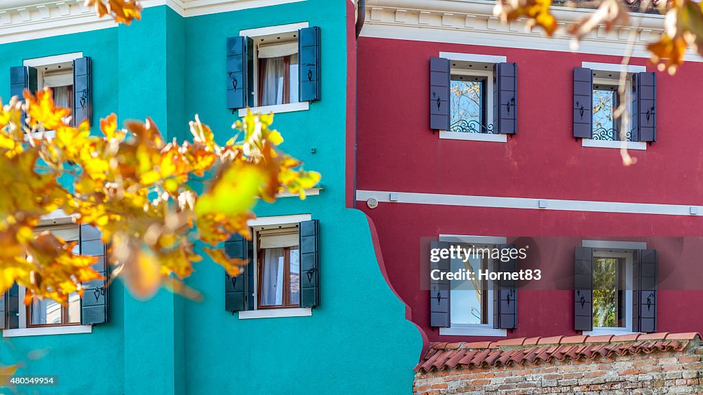 Double colored frontage in Burano