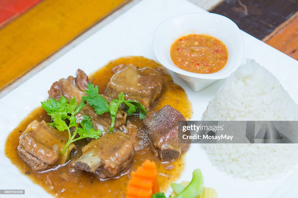 Ribs pork with sweet sauce and rice