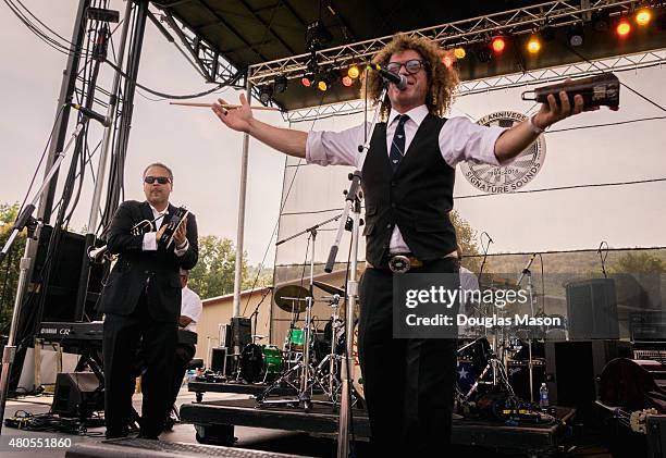 Ben Jaffe of The Preservation Hall Jazz Band performs during the Green River Festival 2015 at Greenfield Community College on July 12, 2015 in...