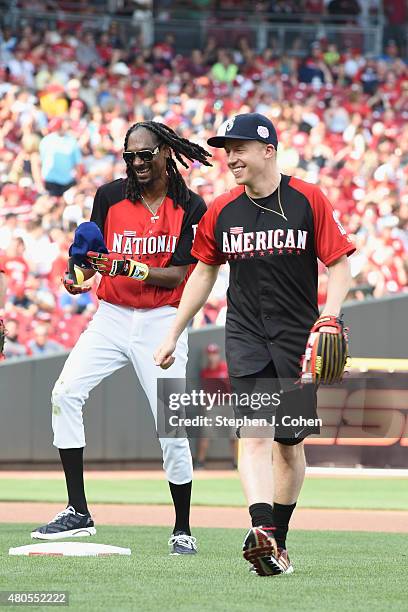Snoop Dogg and Macklemore attends the 2015 MLB All-Star Legends And Celebrity Softball Game at Great American Ball Park on July 12, 2015 in...