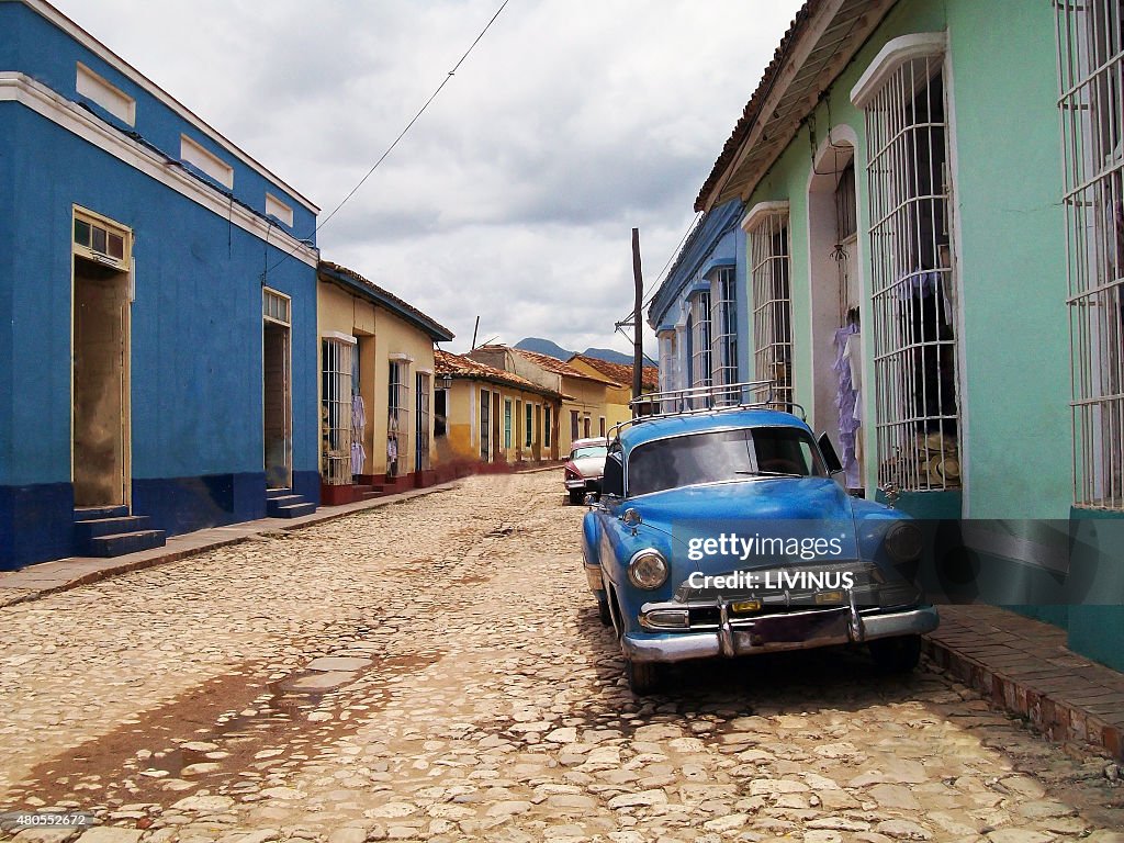 Parked Classic Car On The Street Of Trinidad In Cuba