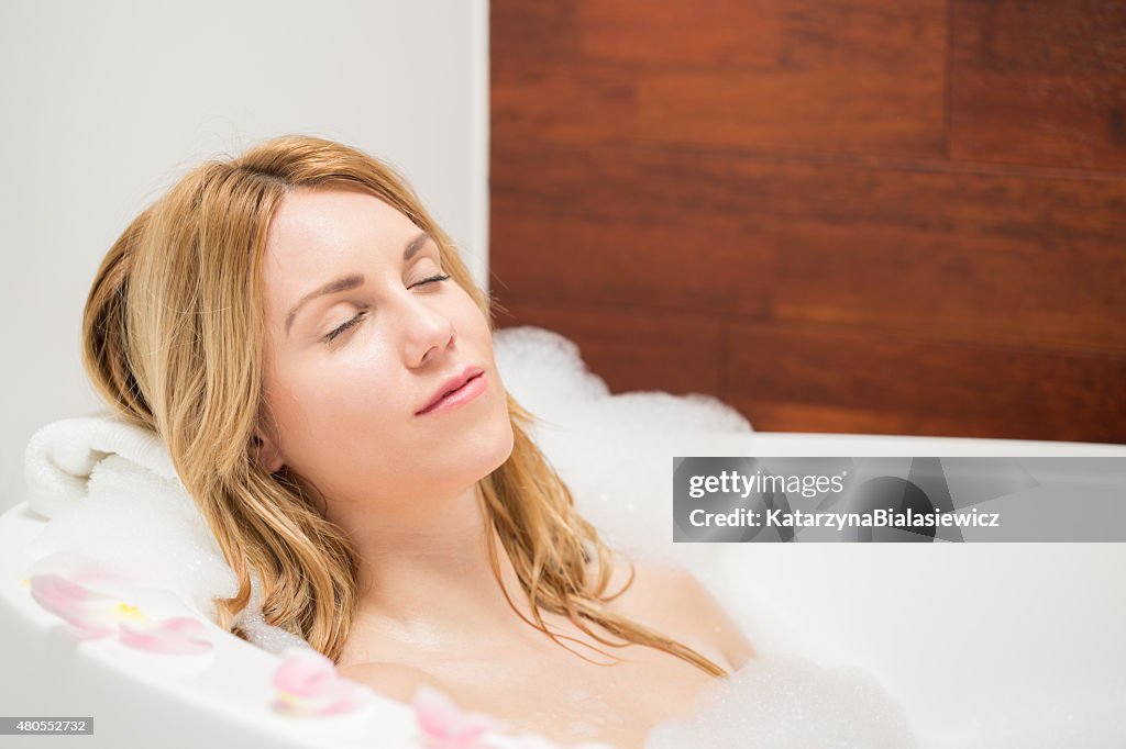 Woman resting during bath