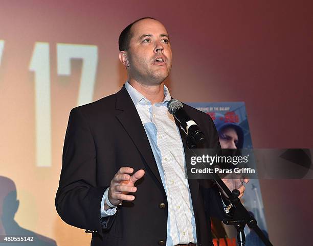 Georgia Department of Economic Development Commissioner Chris Carr speaks onstage at "Ant-Man" Atlanta Cast And Crew Screening at Regal Atlantic...