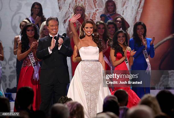 Miss USA 2014 Nia Sanchez on stage at the 2015 Miss USA Pageant Only On ReelzChannel at The Baton Rouge River Center on July 12, 2015 in Baton Rouge,...