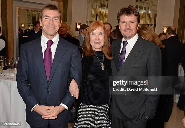 Paul Stewart, Lady Helen Stewart and Mark Stewart attend a private dinner hosted by Spear's for The Mayo Clinic at Claridge's Hotel on March 25, 2014...