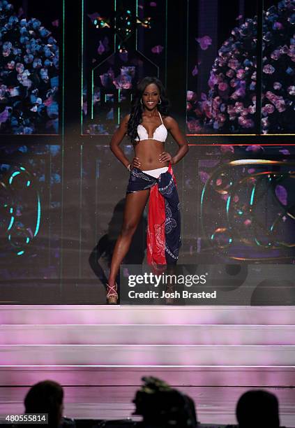 Miss Maryland Mame Adjei walks onstage at the 2015 Miss USA Pageant Only On ReelzChannel at The Baton Rouge River Center on July 12, 2015 in Baton...