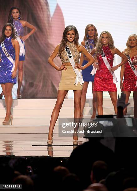 Miss Alabama Madison Kelli Guthrie poses onstage at 2015 Miss USA Pageant Only On ReelzChannel at The Baton Rouge River Center on July 12, 2015 in...