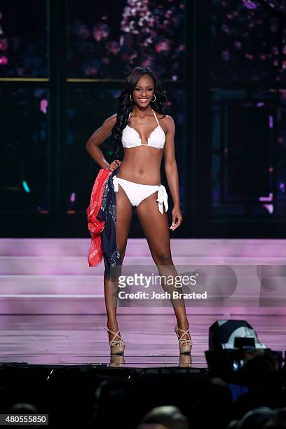 Miss Maryland Mame Adjei walks onstage at the 2015 Miss USA Pageant Only On ReelzChannel at The Baton Rouge River Center on July 12, 2015 in Baton...