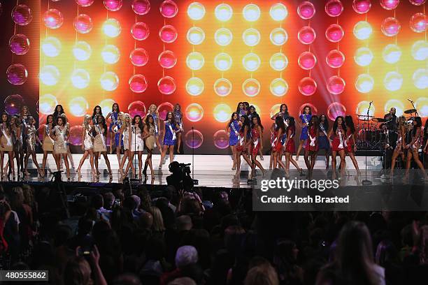 Miss USA contestants onstage at 2015 Miss USA Pageant Only On ReelzChannel at The Baton Rouge River Center on July 12, 2015 in Baton Rouge, Louisiana.
