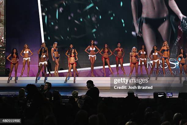 Miss USA contestants onstage at 2015 Miss USA Pageant Only On ReelzChannel at The Baton Rouge River Center on July 12, 2015 in Baton Rouge, Louisiana.