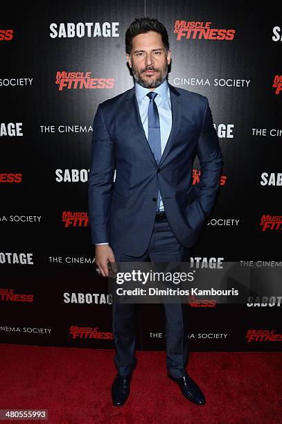 Actor Joe Manganiello attends The Cinema Society with Muscle & Fitness screening of Open Road Films' "Sabotage at AMC Loews Lincoln Square on March...