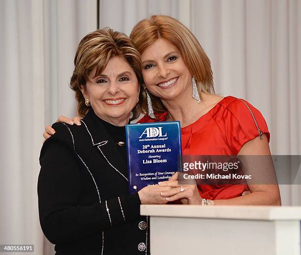 Attorney Gloria Allred presents her daughter TV personality/author Lisa Bloom with a Deborah Award at the Anti-Defamation League 20th Annual Deborah...