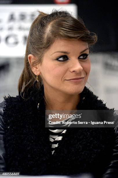 Italian pop singer Alessandra Amoroso holds a press conference at Unipol Arena on March 18, 2014 in Bologna, Italy.