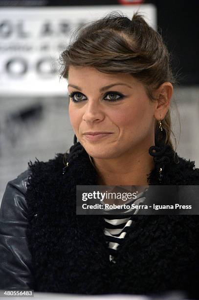 Italian pop singer Alessandra Amoroso holds a press conference at Unipol Arena on March 18, 2014 in Bologna, Italy.