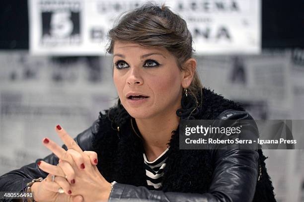 Italian pop singer Alessandra Amoroso holds a press conference at Unipol Arena on March 18, 2014 in Bologna, Italy.