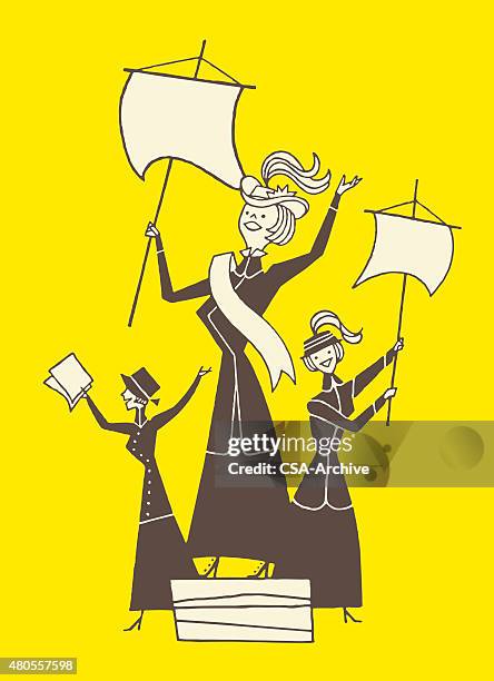 three suffragettes - suffragette stock illustrations