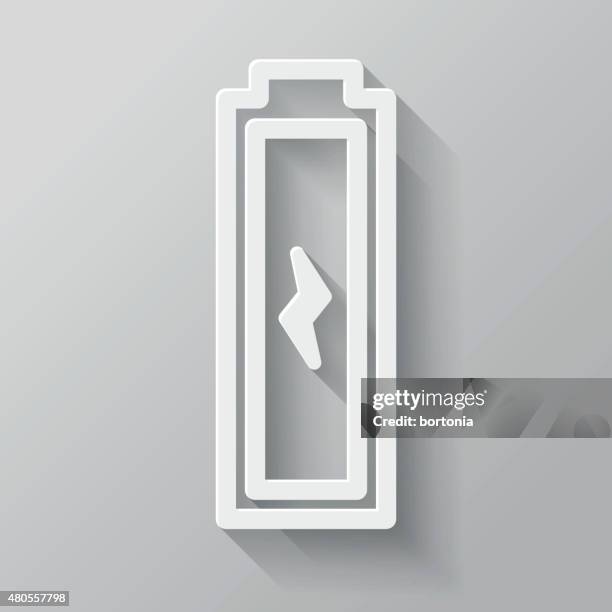 power paper thin line interface icon with long shadow - battery charging stock illustrations