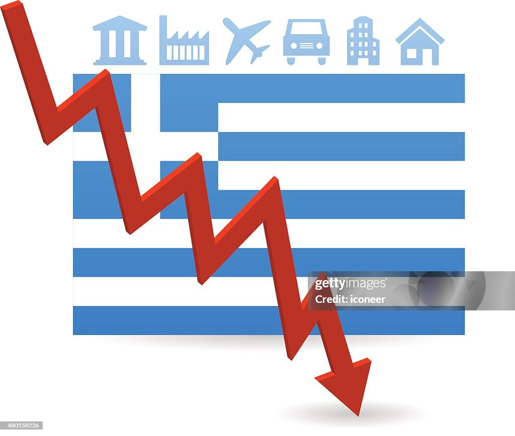 Greece flag symbolizing crisis on white background