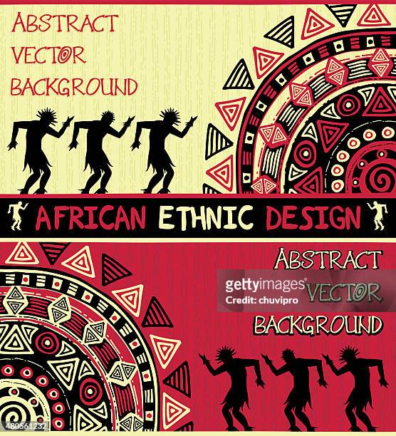 african ethnic  design with abstract geometric ornament and dancing people - african ethnicity 幅插畫檔、美工圖案、卡通及圖標