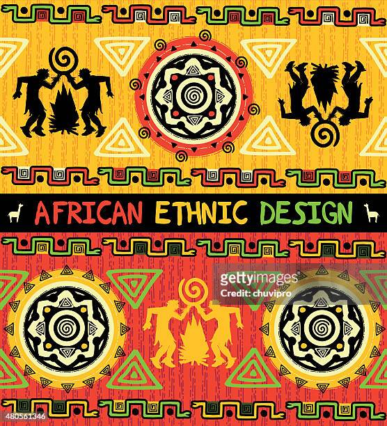 ilustraciones, imágenes clip art, dibujos animados e iconos de stock de diseño étnico africano con abstracto geométrico ornament y baile personas - etnia