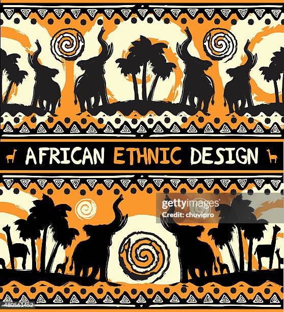 african ethnic  design with elephants and palm trees - african pattern stock illustrations