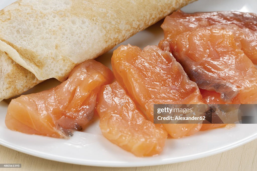 Pancakes with salmon