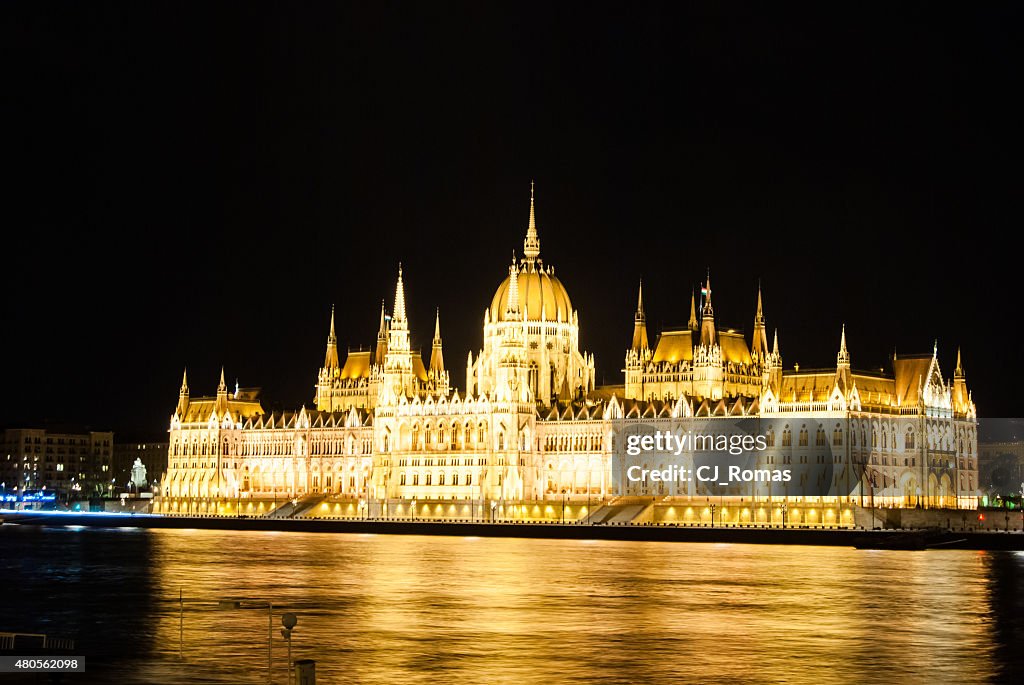 The Hungarian Parliament Building with bright and beautiful illu