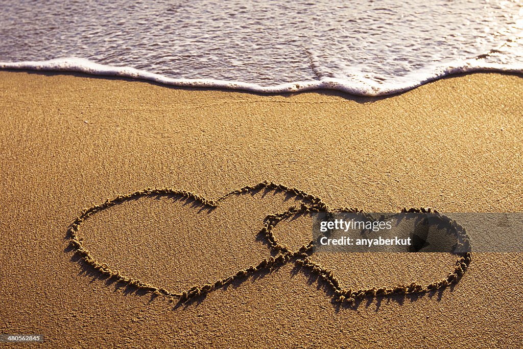 Two hearts on the beach