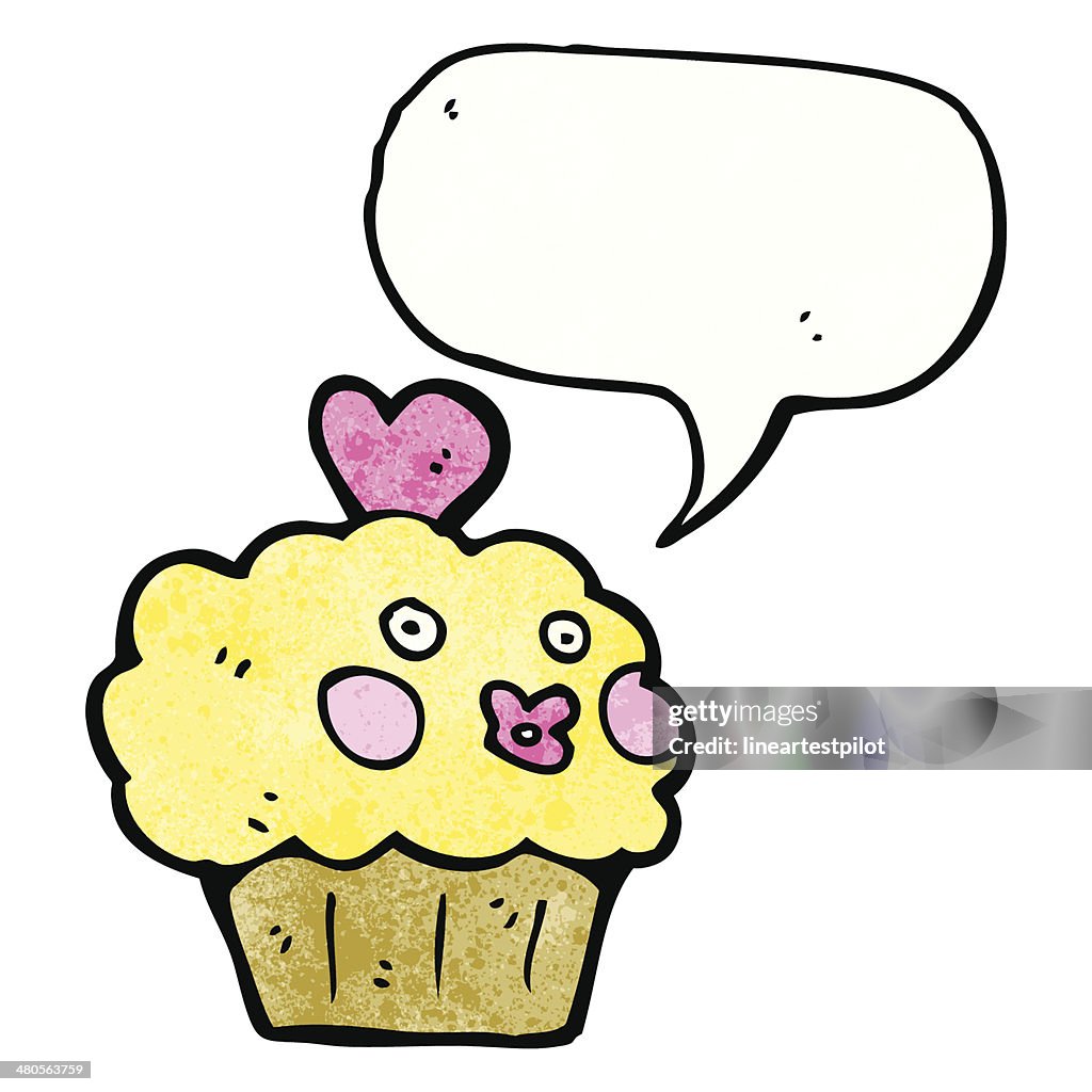 Cartoon cupcake with speech bubble