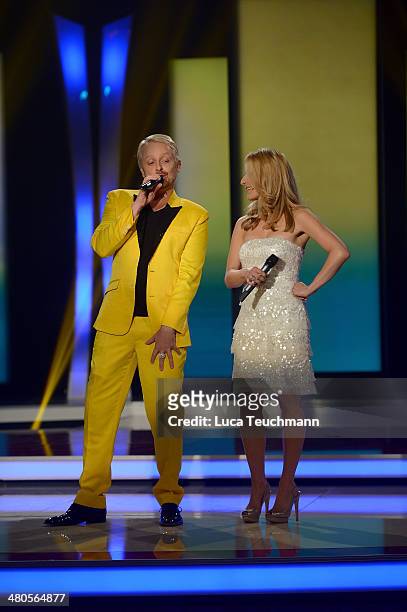 Ross Antony and Stefanie Hertel perform 'Stefanie Hertel - Die grosse Show der Stars' Show Taping at Jahrhunderthalle on March 25, 2014 in Leuna,...