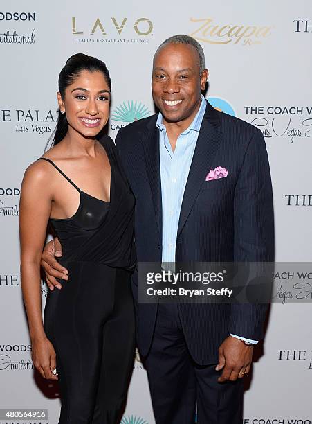 Golfer Seema Sadekar and ESPN personality Jay Harris arrive at the second annual Coach Woodson Las Vegas Invitational pairings party at the Lavo...