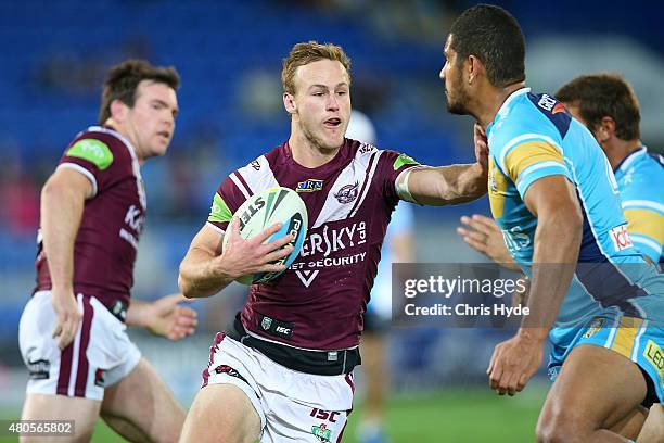 Daly Cherry-Evans of the Sea Eagles runs the ball during the round 18 NRL match between the Gold Coast Titans and the Manly Sea Eagles at Cbus Super...