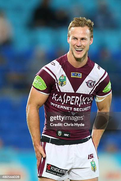 Daly Cherry-Evans of the Sea Eagles smiles during the round 18 NRL match between the Gold Coast Titans and the Manly Sea Eagles at Cbus Super Stadium...