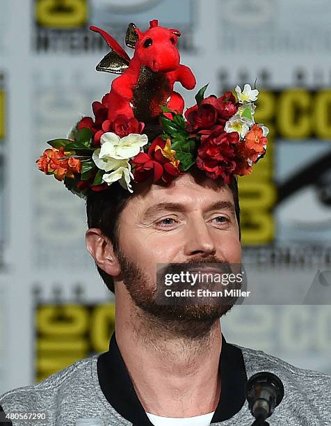 Actor Richard Armitage wears a flower crown at the "Hannibal" Savor the Hunt panel during Comic-Con International 2015 at the San Diego Convention...