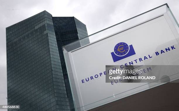 The headquarters of the European Central Bank is pictured in Frankfurt am Main, western Germany, on July 13 after eurozone leaders have reached an...