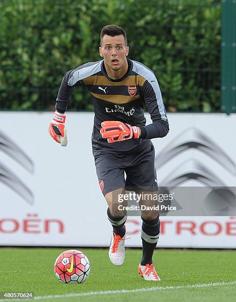 Dejan Iliev of Arsenal during the pre season friendly match between Arsenal U21 and AFC Bournemouth U21 at London Colney on July 11, 2015 in St...