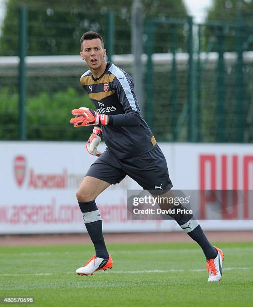 Dejan Iliev of Arsenal during the pre season friendly match between Arsenal U21 and AFC Bournemouth U21 at London Colney on July 11, 2015 in St...
