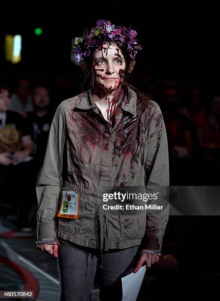 Saoirse O'Sullivan of California asks a question at the "Hannibal" Savor the Hunt panel during Comic-Con International 2015 at the San Diego...