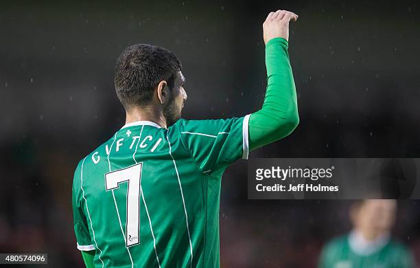 New signing Nadir Ciftci of Celtic makes his debut wearing the famous number 7 shirt at the Pre Season Friendly between Celtic and Real Sociedad at...