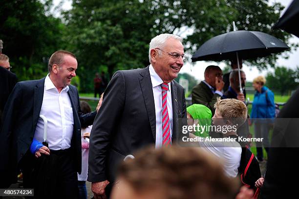 Karl Rothmund, President of the State of Lower Saxonys Football Association, attends the DFB-Ehrenrunde at August-Wenzel-Stadion on July 13, 2015 in...