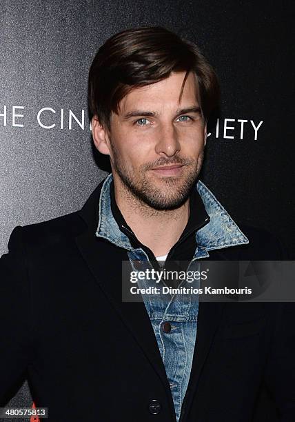 Johannes Huebl attends The Cinema Society with Muscle & Fitness screening of Open Road Films' "Sabotage at AMC Loews Lincoln Square on March 25, 2014...