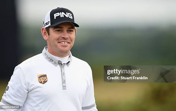Louis Oosthuizen of South Africa looks on during practice ahead of the 144th Open Championship at The Old Course on July 13, 2015 in St Andrews,...