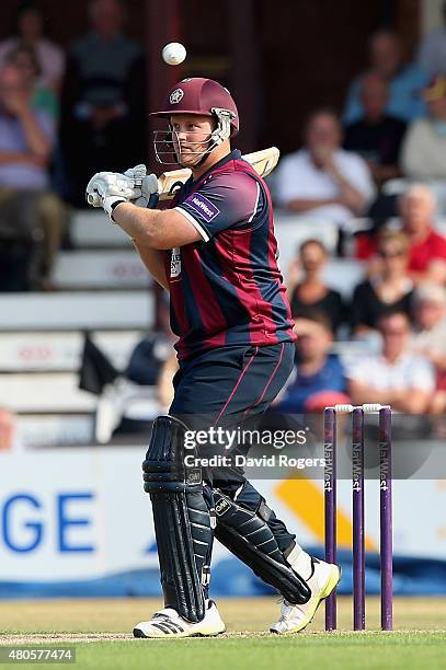 Richard Levi of Northants looks to pull the ball during the NatWest T20 Blast match between Northamptonshire Steelbacks and Leicestershire Foxes at...