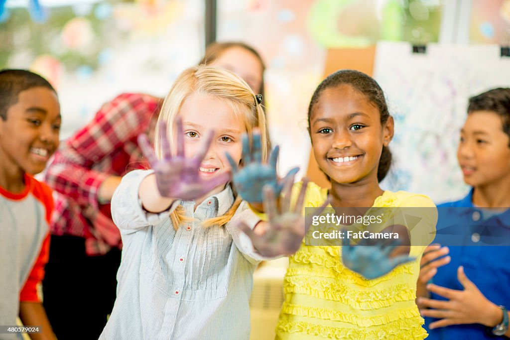 Children doing Hand Painting