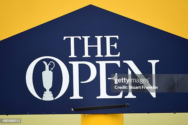 Detail of The Open logo ahead of the 144th Open Championship at The Old Course on July 13, 2015 in St Andrews, Scotland.