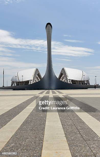 General view of Fisht Stadium during a media tour of Russia 2018 FIFA World Cup venues on July 13, 2015 in Sochi, Russia.